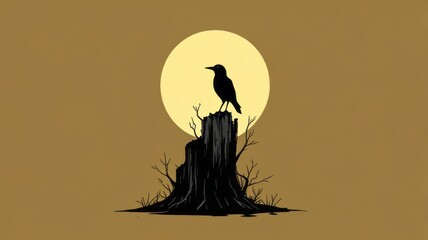 A minimalist illustration featuring a black silhouette of a bird 