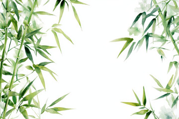 Fototapeta premium Serene bamboo border with muted greens, creating calming atmosphere perfect for design projects