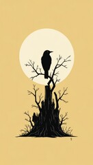 A minimalist illustration featuring a black silhouette of a bird 