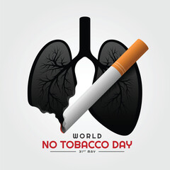 World No Tobacco day - Cigarette are burning your lungs black vector design