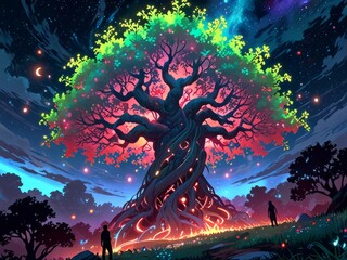  a towering tree-like being with glowing