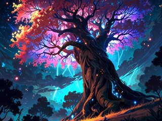  a towering tree-like being with glowing