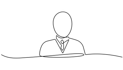 Businessman Silhouette Simple Continuous One Line Drawing. Business Icon Line Art Template. Vector Illustration Minimalist Style.