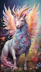 A winged unicorn, a peaceful and strange chimera creature.