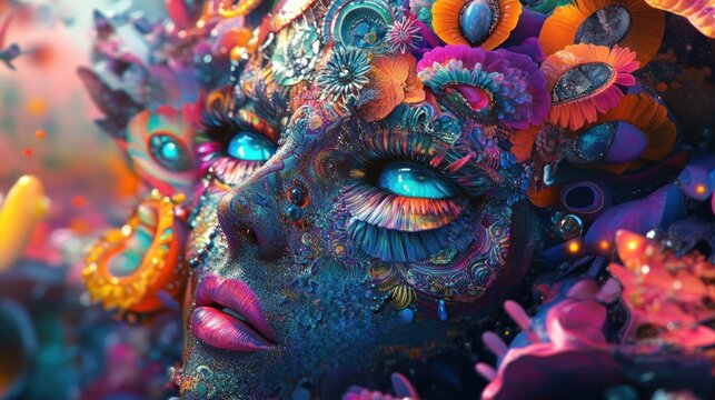 Colorful surreal woman face - Powered by Adobe