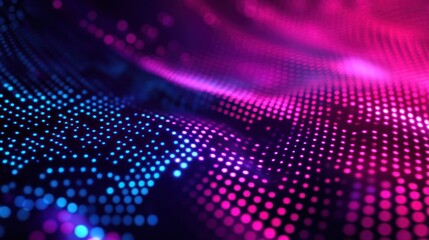 Abstract vibrant digital dots flowing in dark pink and blue