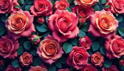 Obraz premium Intricate, repeating rose pattern in vibrant hues , vintage, botanical