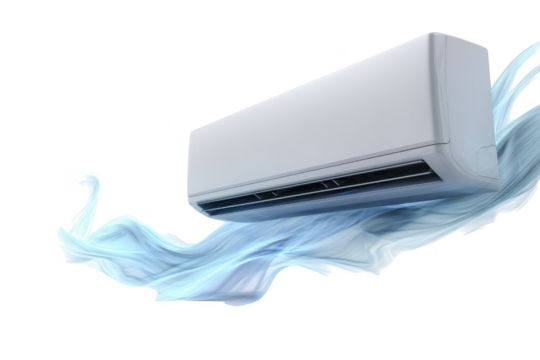 Modern White Air Conditioner With Blue Wave Effect On Transparent Background