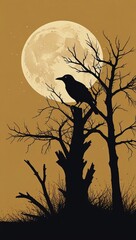A minimalist illustration featuring a black silhouette of a bird 