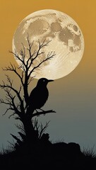 A minimalist illustration featuring a black silhouette of a bird 