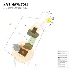 Plakat landscape architecture site analysis symbol icon element drawing graphic flat isolated vector. urban design element drawing