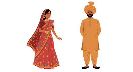 Indian Woman in Saree and Sikh Man in Turban Traditional Attire