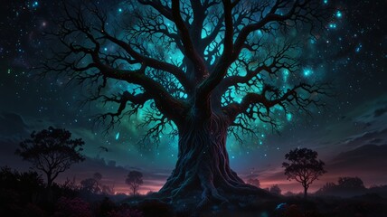  a towering tree-like being with glowing