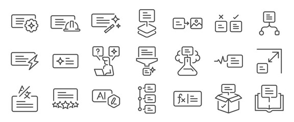 Prompt engineer icon set. It includes prompt, code, ai, engineering, generated and more icons. Editable Vector Stroke.
