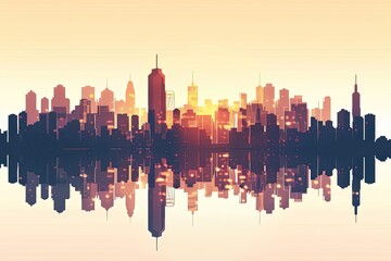 Urban Panorama Cityscape Skyline Building Silhouettes Horizontal Vector Illustration
