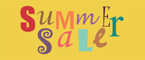 Multicolored lettering spelling summer sale on a vibrant yellow background