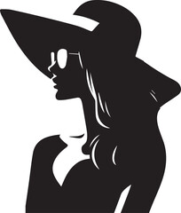 Elegant Woman in Summer Hat at Tropical Beach – Vector Silhouette Art