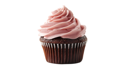Swirled Pink Frosted Chocolate Cupcake on Transparent Background