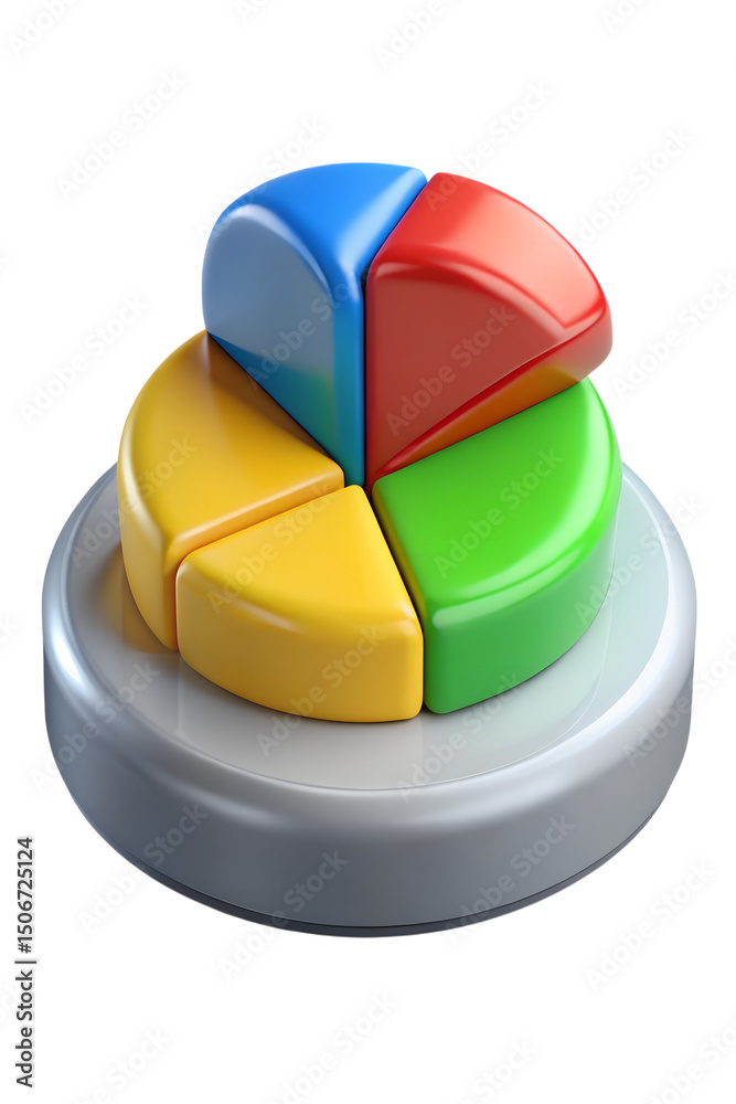 Poster glossy pie chart 3d rendering icon on transparent background for data visualization and business ana
