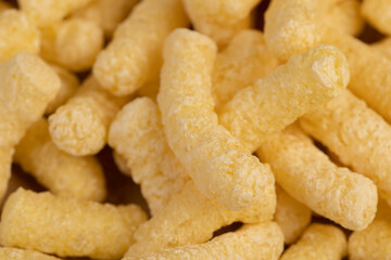 corn sticks closeup, a large number of ready-made corn sticks for eating or making breakfast with milk