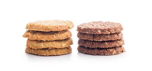 Sweet oatmeal cookies isolated on white background.