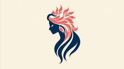 Elegant Woman Silhouette with Flowing Hair and Floral Adornment