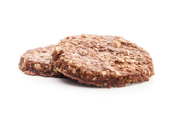 Sweet oatmeal cookies isolated on white background.