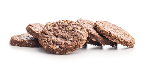 Sweet oatmeal cookies isolated on white background.