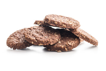 Sweet oatmeal cookies isolated on white background.