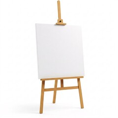 A wooden easel with a blank white canvas, isolated on a white