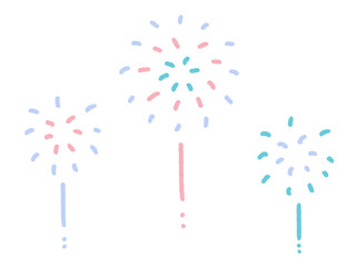 手描きのガーリーで可愛いパステルカラーの打ち上げ花火のセット