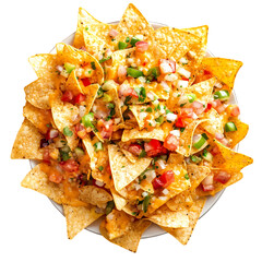 Delicious Nachos Recipe Mexican Food Spicy Cheese Tortilla Chips isolated on transparent background