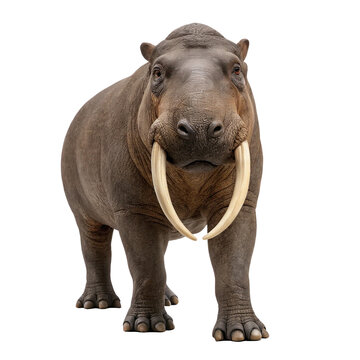 Lystrosaurus, a tusked dicynodont therapsid synapsid, stands on a transparent background, showcasing its unique features and prehistoric presence