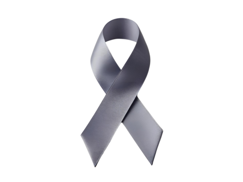 Gray ribbon on white. Symbol of hope, support.