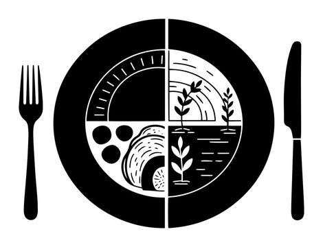 black plate setting with fork and knife clip art preview