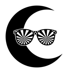 moon with retro sunglasses – surreal black vector illustration