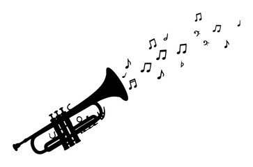 trumpet with flying musical notes – jazz instrument vector © Camel