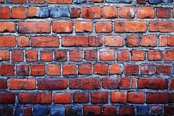 Weathered red brick wall with aged mortar, showing variation in brick color and texture