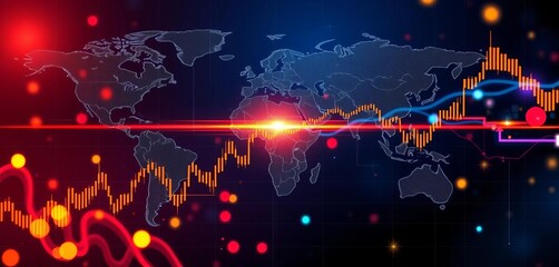 Abstract line art depicting global finance, stock market trends, and currency exchange, market, money