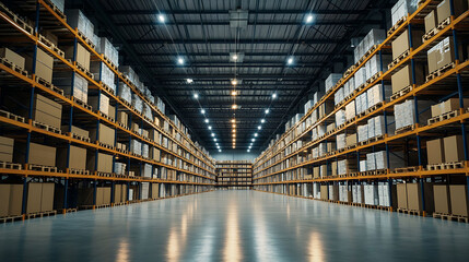 Fototapeta premium warehouse with exposed beams and climate control, ultra realistic, 8K,