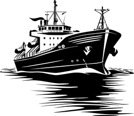 Cargo ship vector illustration black and white 