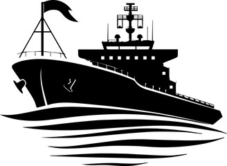 Cargo ship vector illustration black and white 