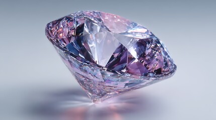 A multifaceted gemstone catches the light, showcasing intricate cuts and subtle shades of lilac and ice. A beautiful piece of nature's art.
