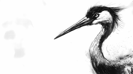 Black and white sketch of Chinese crane on grey background