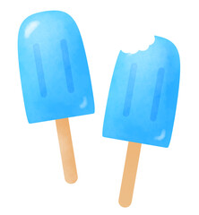 齧られたソーダ味のアイスキャンディー
