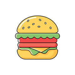 Burger Illustration Set – Colorful Cartoon and Hand-Drawn Vintage Style Fast Food Icons. Hand Drawn Sketch Hamburger Vector Illustration.