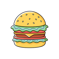 Burger Illustration Set – Colorful Cartoon and Hand-Drawn Vintage Style Fast Food Icons. Hand Drawn Sketch Hamburger Vector Illustration.