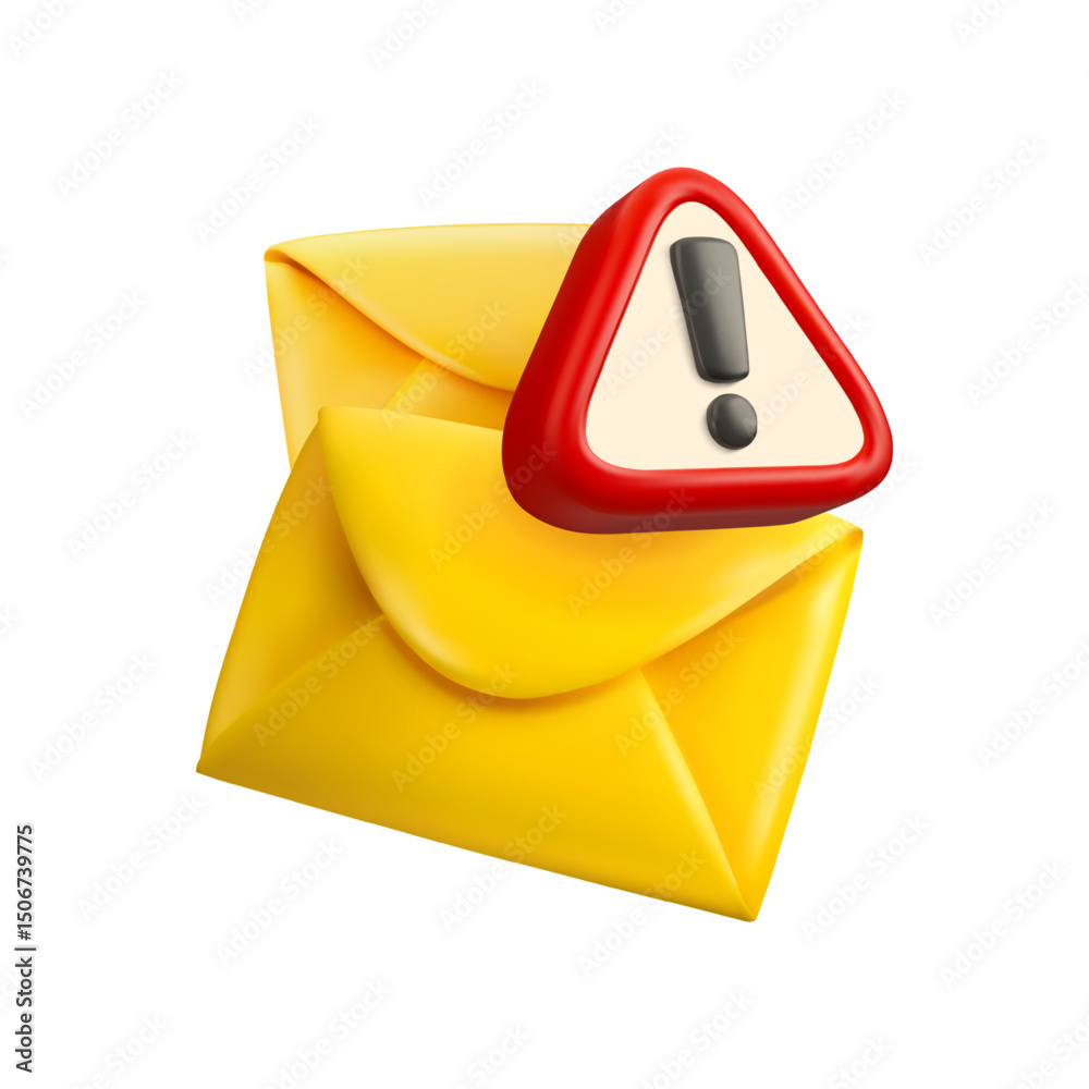 Fototapete spam email vector 3d icon. warning message design element isolated on white background. cartoon enve
