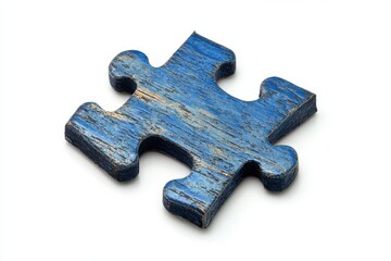 Obraz premium Single blue wooden puzzle piece isolated on white background