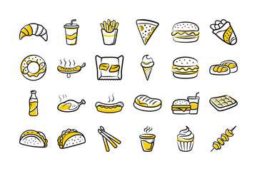 Hand Drawn Fast Food Icon Set &ndash; Doodle Style Food Illustrations

